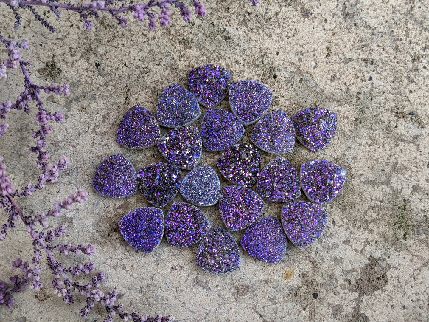 Titanium Druzy Agate Trillion Cabochons (Purple) - 12mm