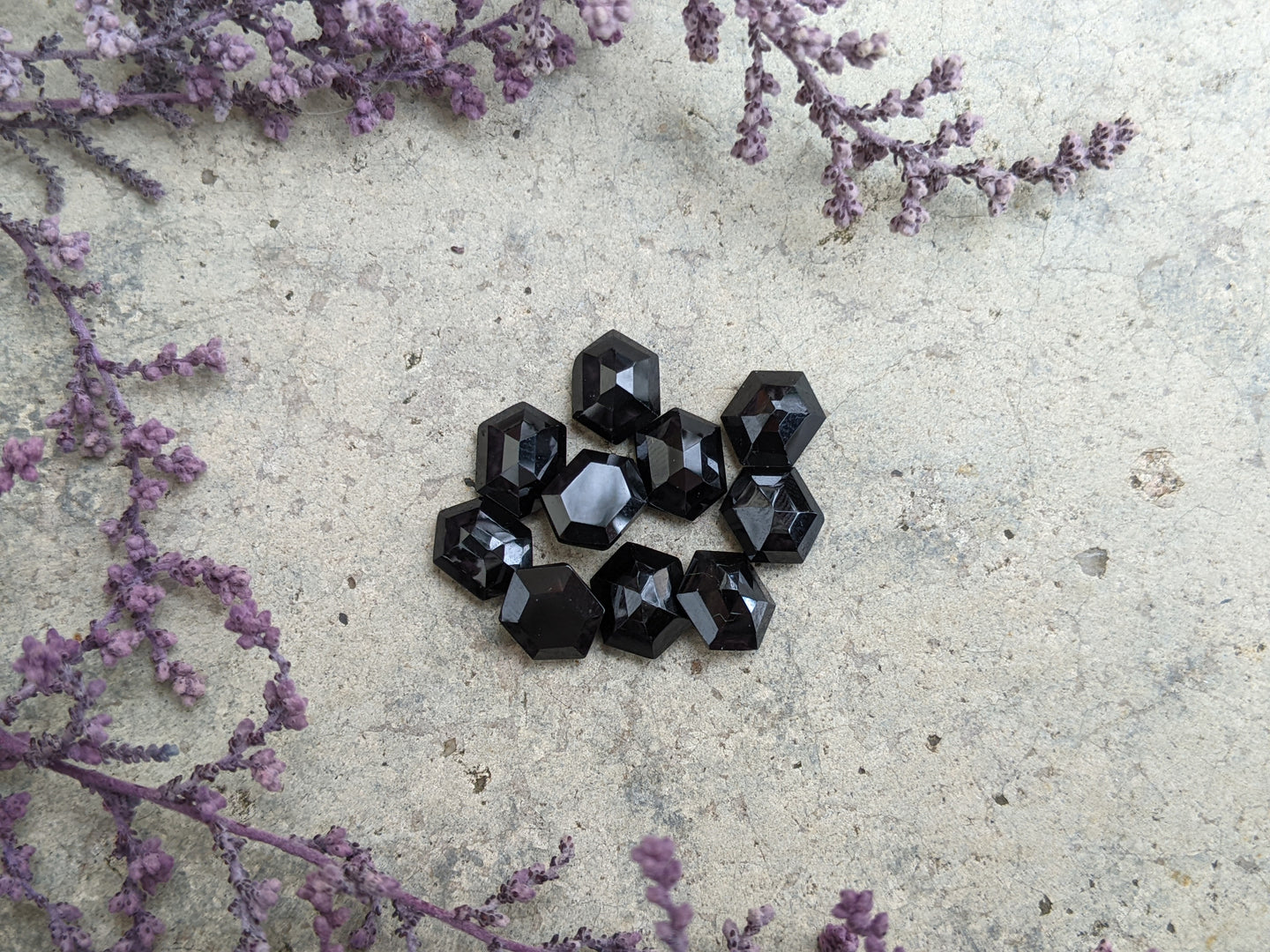 Black Spinel Elongated Hexagon Facets - 7x9mm