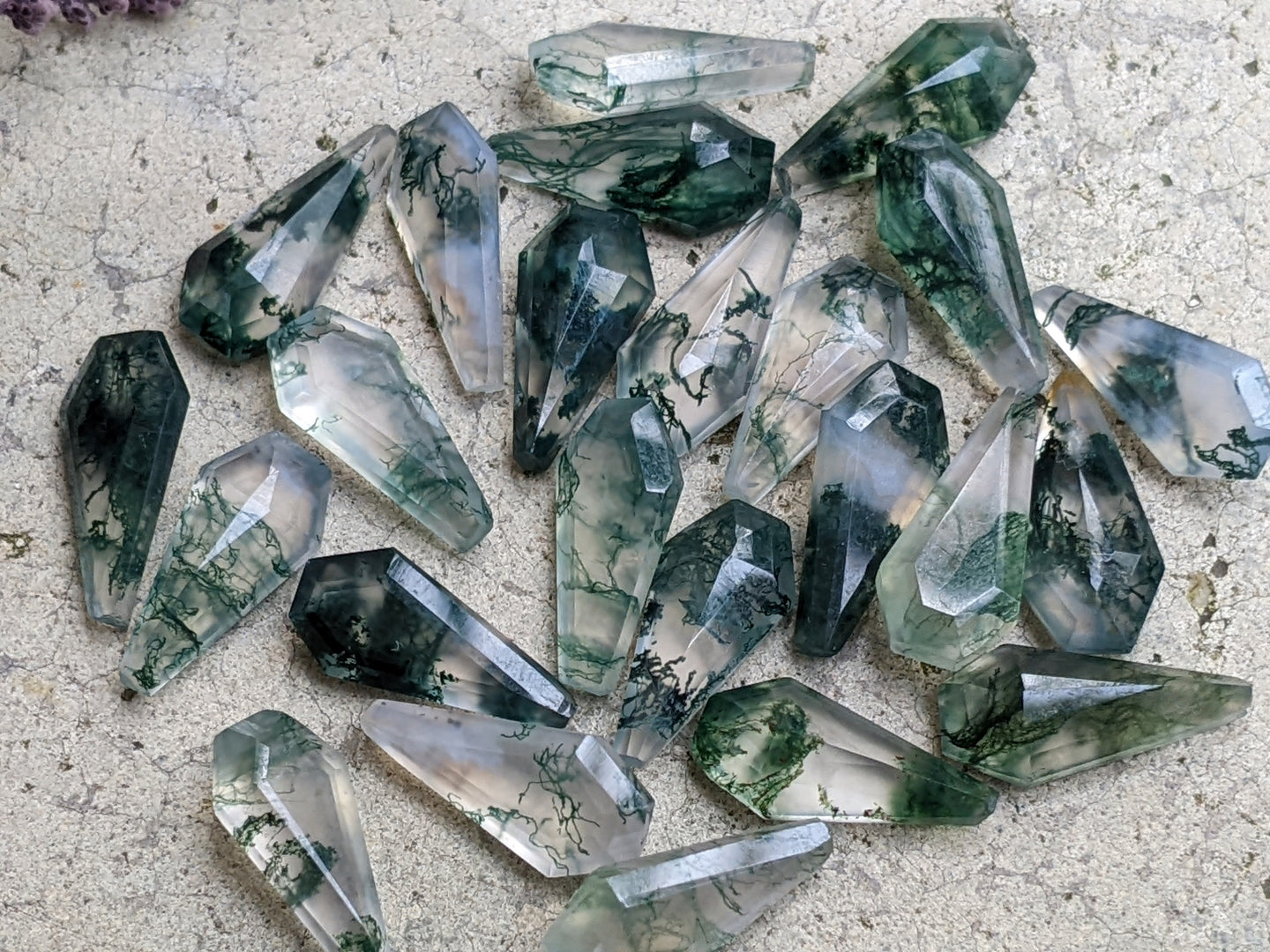 Moss Agate Coffin Facets