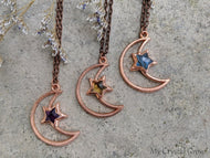 Handmade Copper Moon and Star Pendant