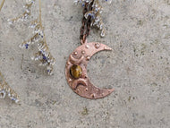 Handmade Crescent Moon Pendant with Tigers Eye Triple Moon