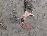 Handmade Crescent Moon Pendant with Green Aventurine and Leaves
